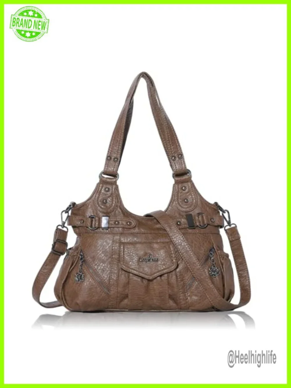 Soft Hobo Shoulder Bag with Metal Stud Design, Large Capacity Purse, Crossbody